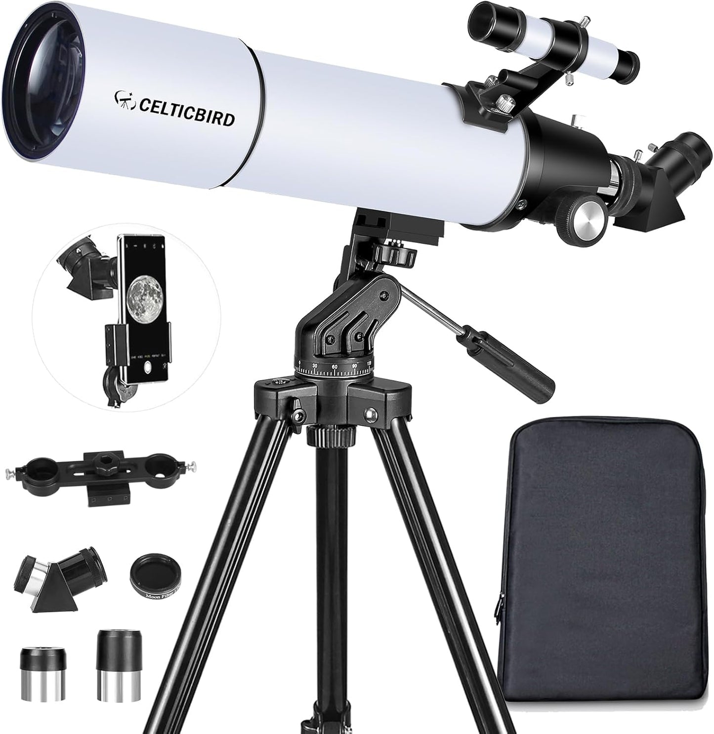 Telescope for Adults High Powered, 80mm Aperture 600mm Telescopes for Adults Astronomy, Travel Telescopio for Beginners with AZ Mount, Backpack, Phone Adapter, Moon Filter