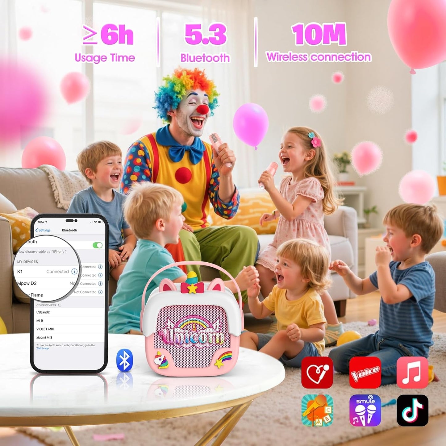 Mini Karaoke Machine for Kids Girls: Unicorn Portable Bluetooth Speakers with 2 Wireless Mic Birthday Gifts for 5 6 7 8 9 10 11 Years Teens Toys for Girls Age 4-6 7 8 9 Years Old Girl Gifts Pink