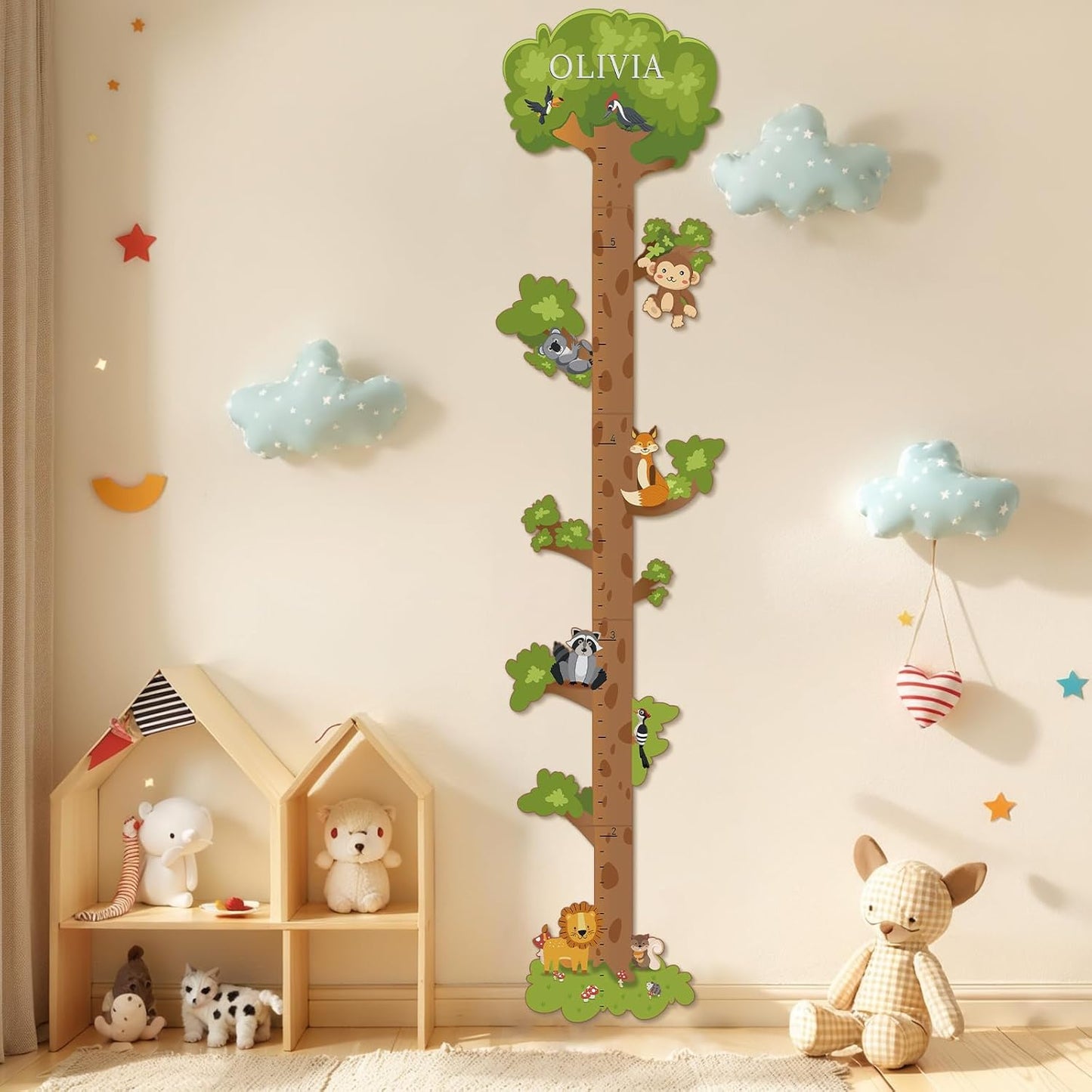 Personalized Name Growth Chart for Kids – Wooden Tree Wall Height Chart, Children's Height Measurement Ruler 62.5" x 14.9"
