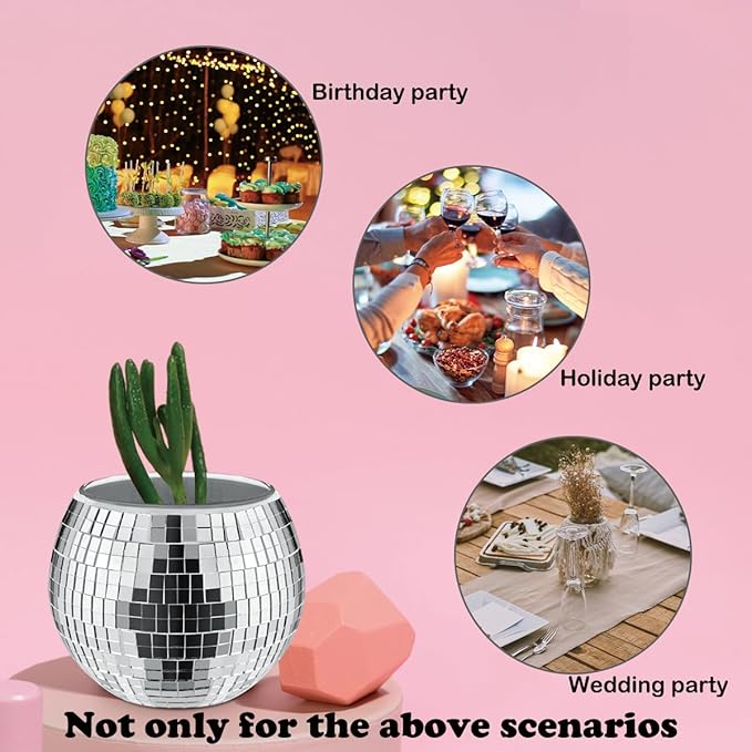 8 PCS Silver Disco Ball Vase,Glass Disco Ball Planter Candle Holder Vase Bulk Mirror Disco Ball Flower Vase for Wedding Centerpieces,Birthday,Office,Bedroom