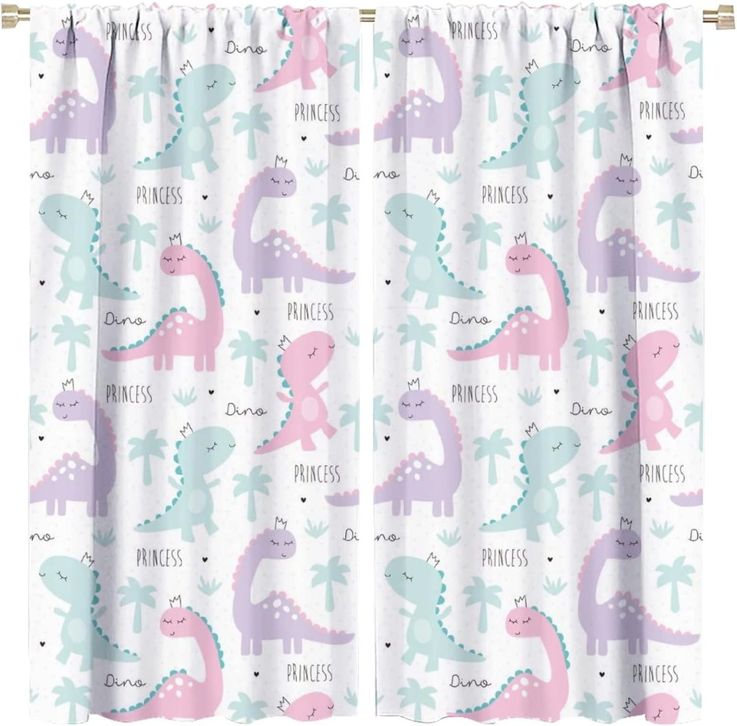 Kids Dinosaur Curtains for Boys Girls Bedroom Decor Cartoon Dino Colorful Cute Funny Animal Wildlife Printed Blackout Rod Pocket Window Drapes for Baby Nursery Playroom W26xL84in 2 Panels