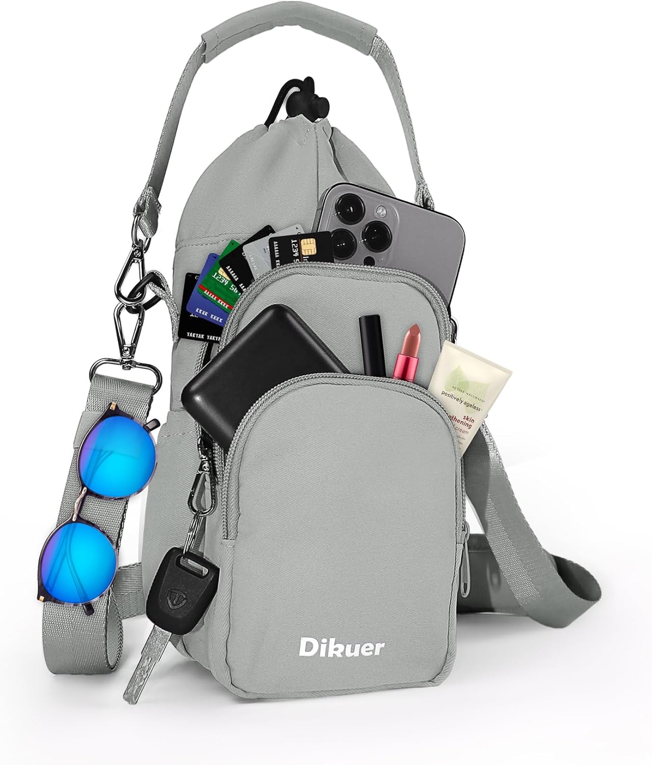 Water Bottle Holder with Strap, 4 Big Pockets with Compartment, 24oz/32oz/40oz Crossbody Water Bottle Carrier Bag