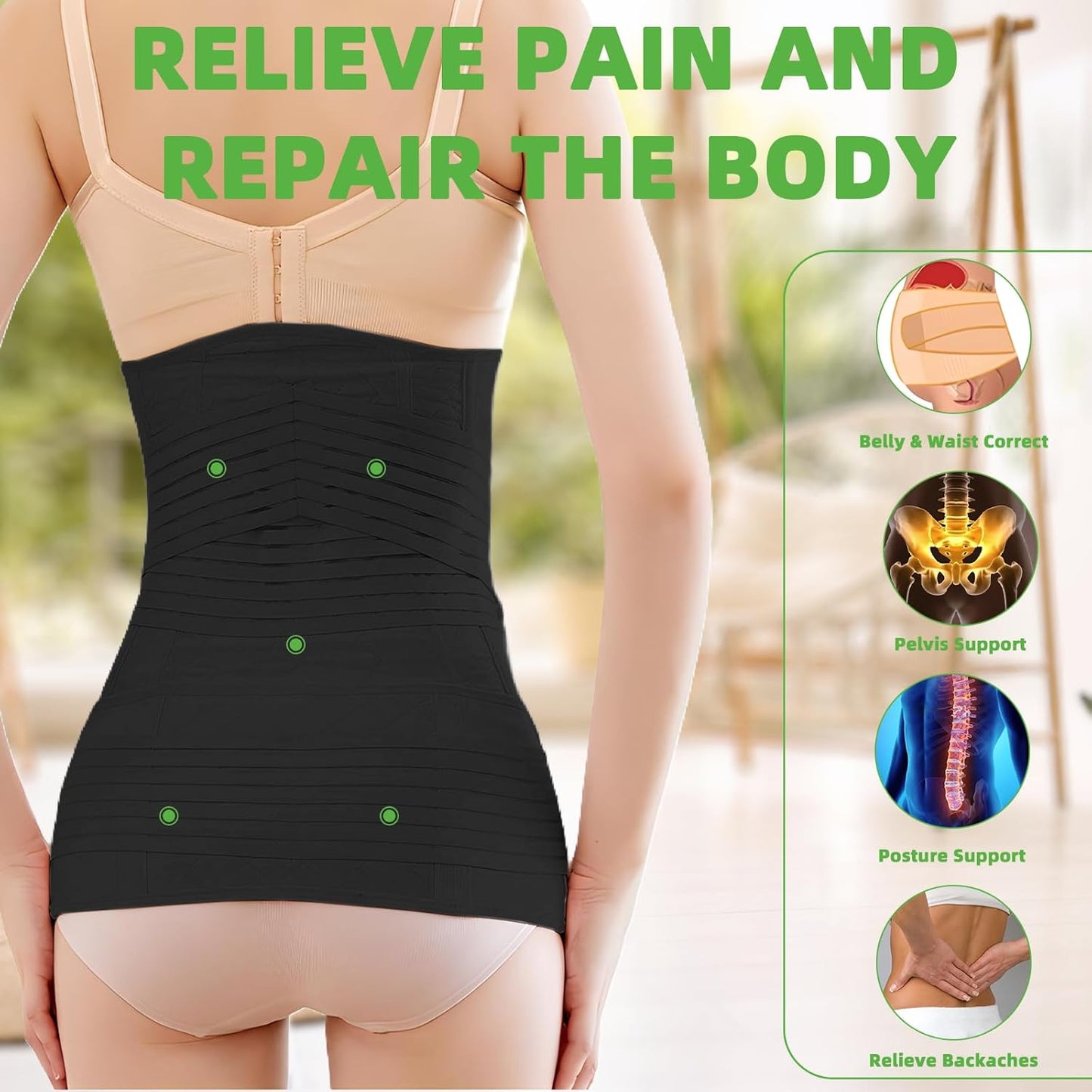 XXX-Large 2 in 1 Postpartum Belly Band Wrap Black, C-Section Support Belt, Post Partum Support Recovery Waist/Pelvis Belt, Hysterectomy Binder Girdle Stomach