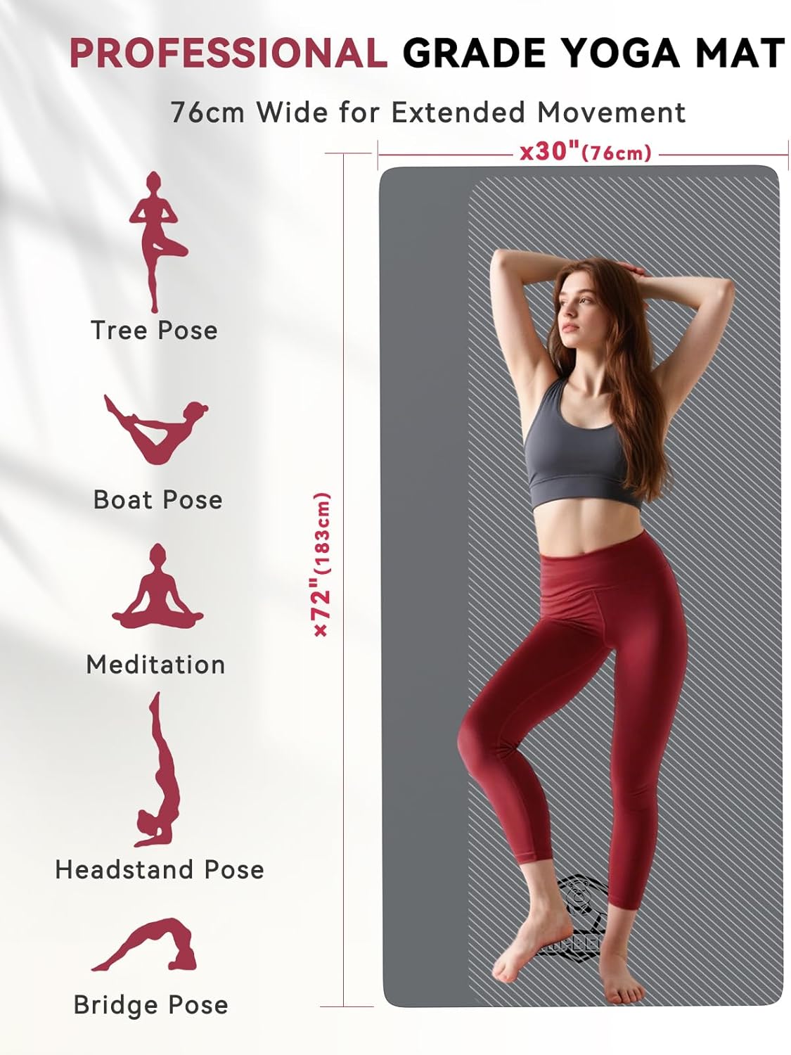 HAPBEAR Large Yoga Mat 72"x30" - 5mm Thick PU Top & Rubber Bottom - Non-Slip Wide Exercise Mat with Dual Layers - High Shock Absorption for Professional Yogis & Home Workouts - Bonus Oxford Bag Included