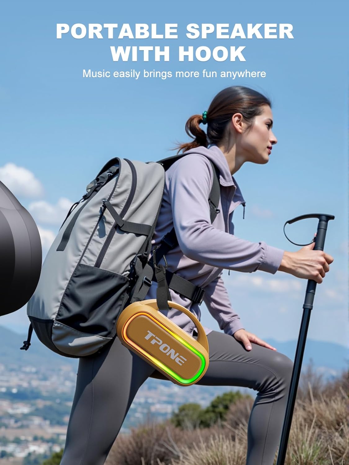 TPone Portable Bluetooth Speaker, 30W (Peak) Wireless Speaker for Outdoor, Up to 12H Playtime, IPX5 Waterproof with Light, TWS Pairing, for Home/Party/Outdoor/Beach, Birthday Gift (Peach Fuzz)