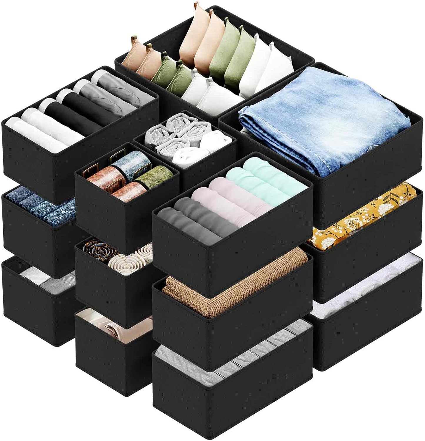 SpaceAid Drawer Organizer for Clothes, 18 Pack Dresser Drawer Organizer Bins, Closet Organizers and Storage Dividers for Clothing, Underwears, Socks (Black)