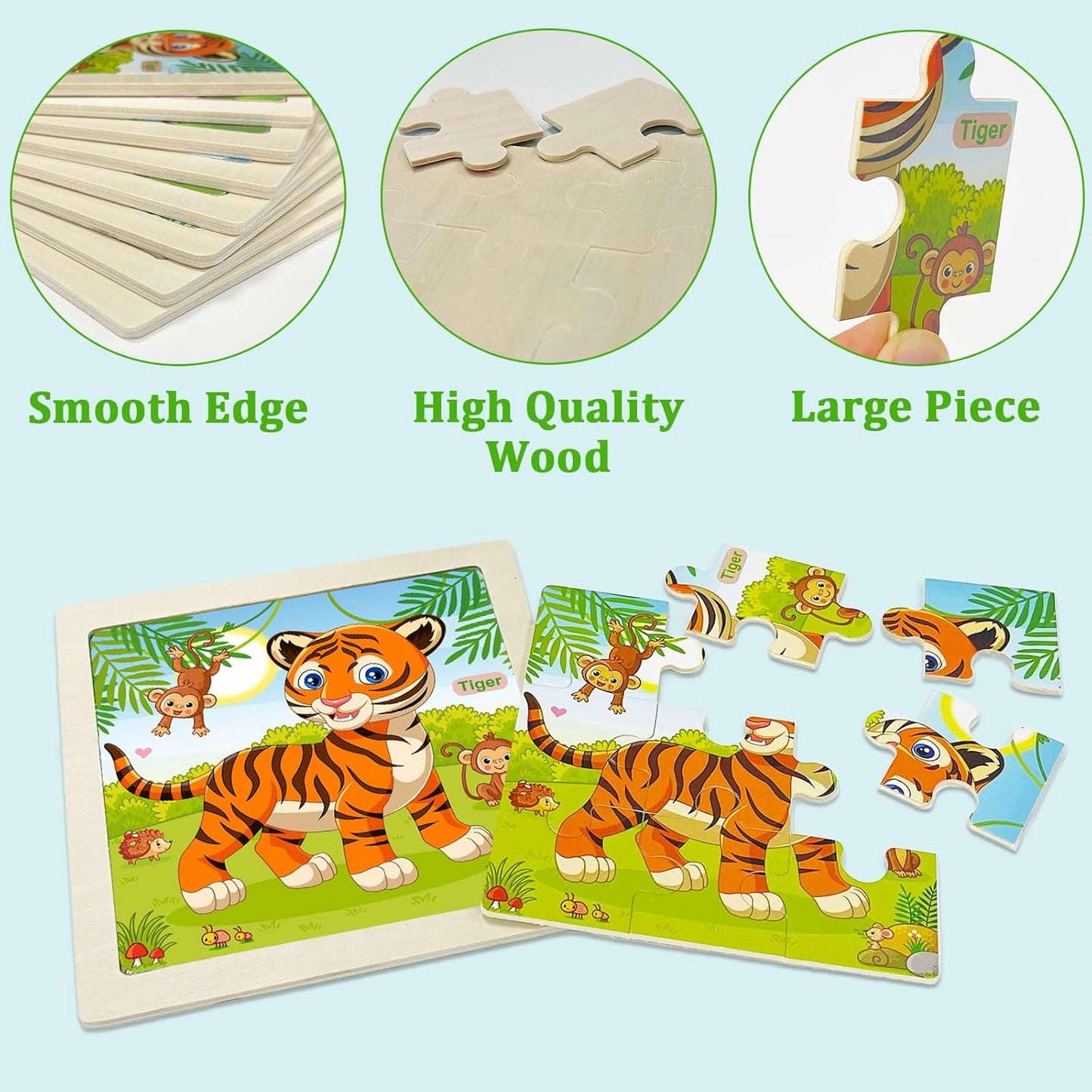 Wooden Puzzles for Toddlers 2-4, 9 Pieces Animal Jigsaw Puzzles for Kids Ages 3-5, Preschool Learning Activities, Learning & Educational Toys, Gifts for Boys, Girls