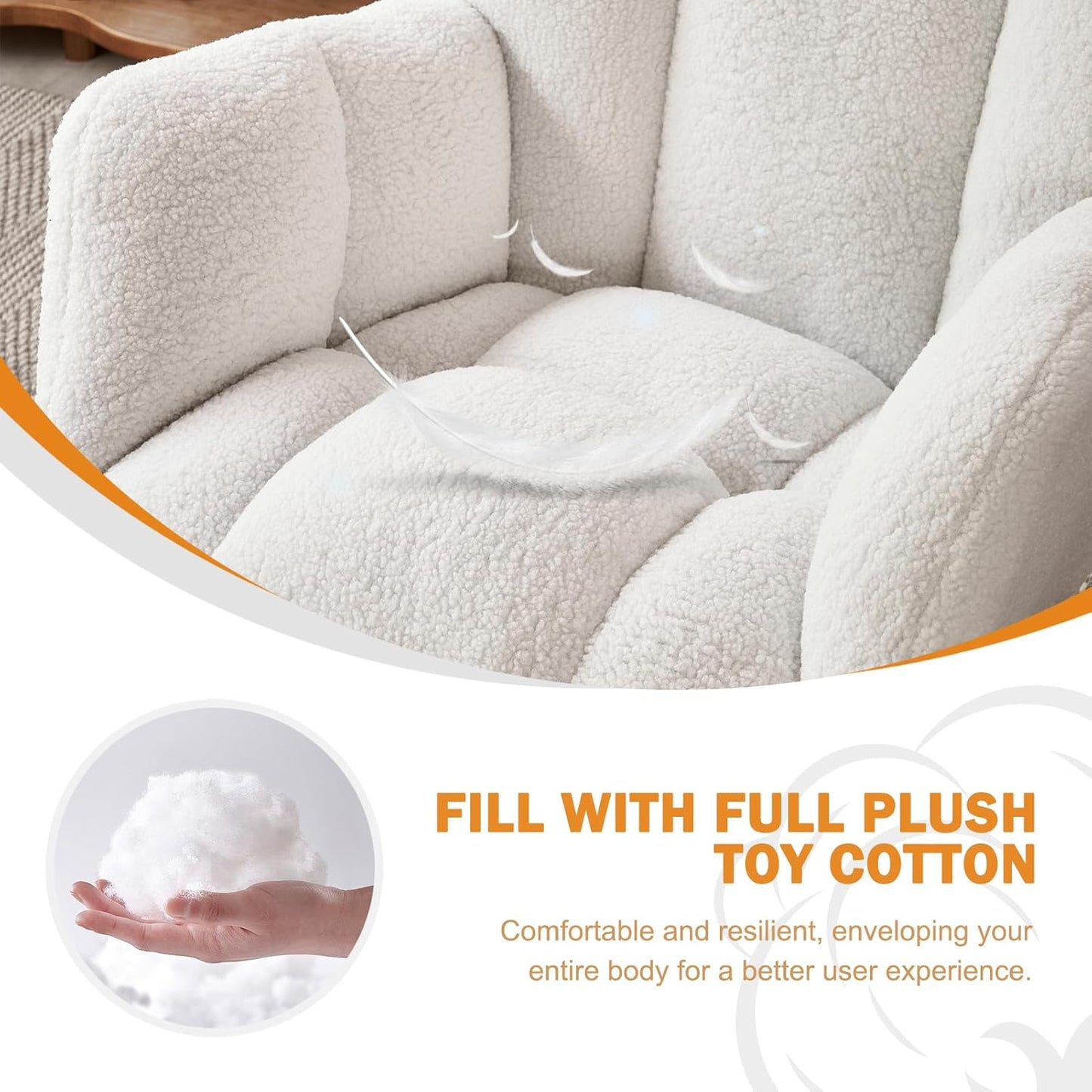 Kiztir Rocking Chair Nursery, High Backrest Teddy Glider Rocker Upholstered Rocker Recliner Modern Rocking Accent Chairs for Bedroom, Living Room, Offices (Ivory)