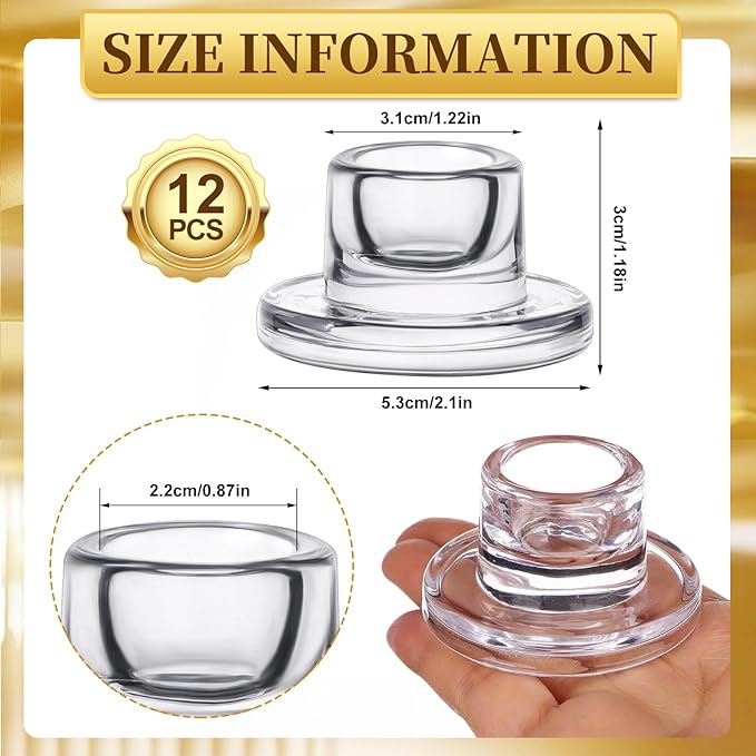 12 PCS Glass Taper Candle Holders Bulk Candlestick Holders Clear Short Tapered Candle Stick Holder Decor Set for Table Centerpiece Wedding Party Advent Christmas Home Decorations (12, Clear)