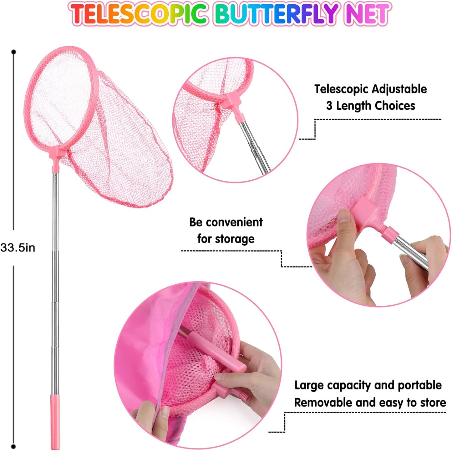 INNOCHEER Kids Explorer Kit & Bug Catcher Kit & Safari Costume Kit, Outdoor Exploration Set with Hat, Vest, Butterfly Net and Bugs Book for Boys Girls 3-12 Years Old (Camouflage Pink)