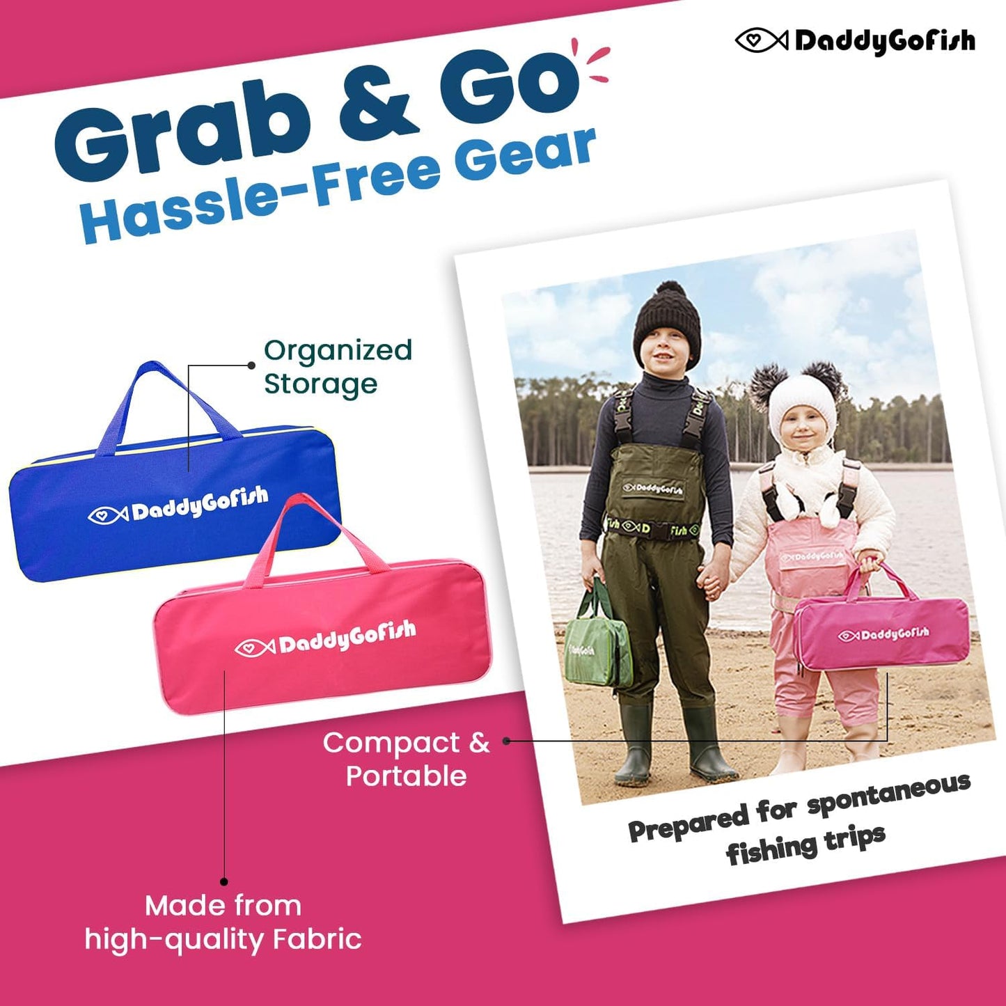 DaddyGoFish Kids Fishing Pole - Rod Reel Combo Tackle Box Starter Set - First Year Small Gear Kit for Boys Girls Toddler Youth Age Beginner Little Children