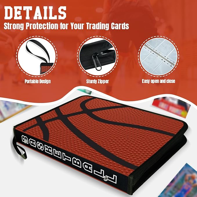 Trading Card Binder 9 Pocket - Basketball Card Binder with Sleeves 900 Double Sided Pockets Sports Trading Cards Album Cards Holder Protectors Set Fit for Game Cards, Sports Cards