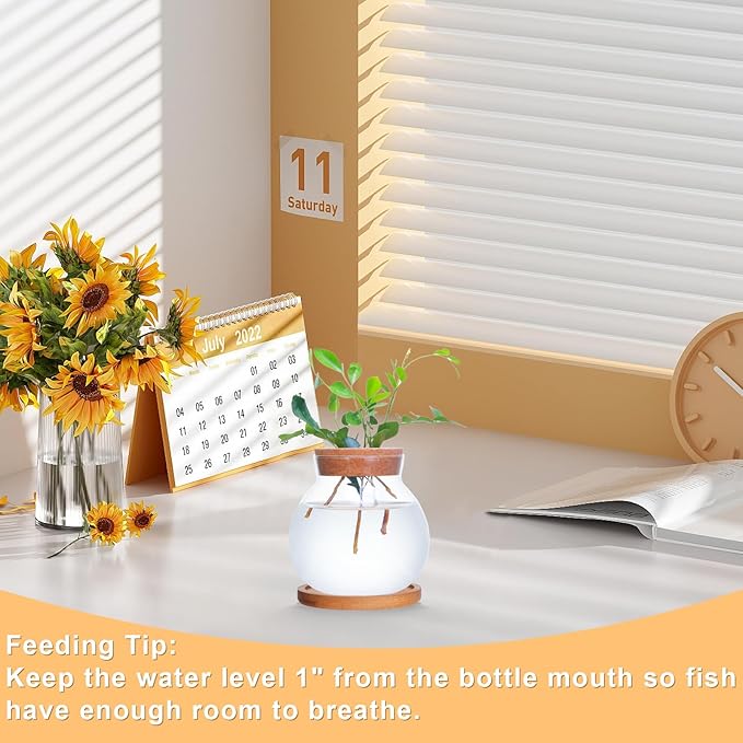 Tabletop Plant Propagation Station,Aquatic Plant Culture Glass Mini vase,with Wooden Dish，Gifts for Plant Lovers, Suitable for desks, House, Garden Decorations (2pcs)