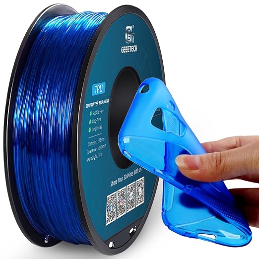 Geeetech TPU Filament 1.75mm, Shore 95A Flexible 3D Printer Filament with High Elasticity, 1KG (2.2lbs) Spool, Dimensional Accuracy ±0.03mm, Fits Most FDM Printers, Clear Blue