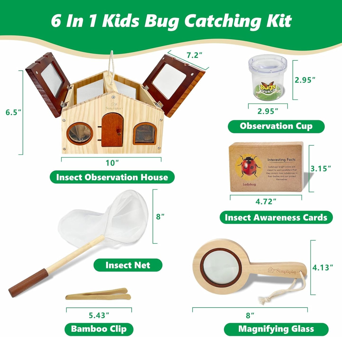 Kids Explorer Kit & Bug Catcher for Kids, Outdoor Toys with Large Portable Wooden Bug Habitat, Butterfly Net, Magnifier, Observation Cup, 15 Insect Cards for Toddler 3-8 Year Old Boy Gift