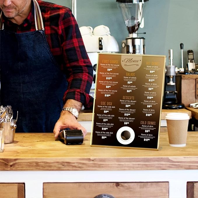 NIUBEE 8.5 x 11 Gold Frames, 6 Pack Acrylic Slanted Back Gold Picture Frames for Signs, Menu, Flyer and Art Display, Perfect for Wedding, Party, Event, Shop