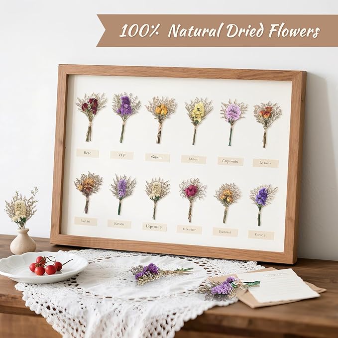12/24 PCS Charming Dried Flowers Bouquet for Vase Various Dried Wildflowers with Stems Mini Handmade Wildflowers Natural Real Flowers Bulk Flowers Craft (Forget Me Not, 12 PCS)