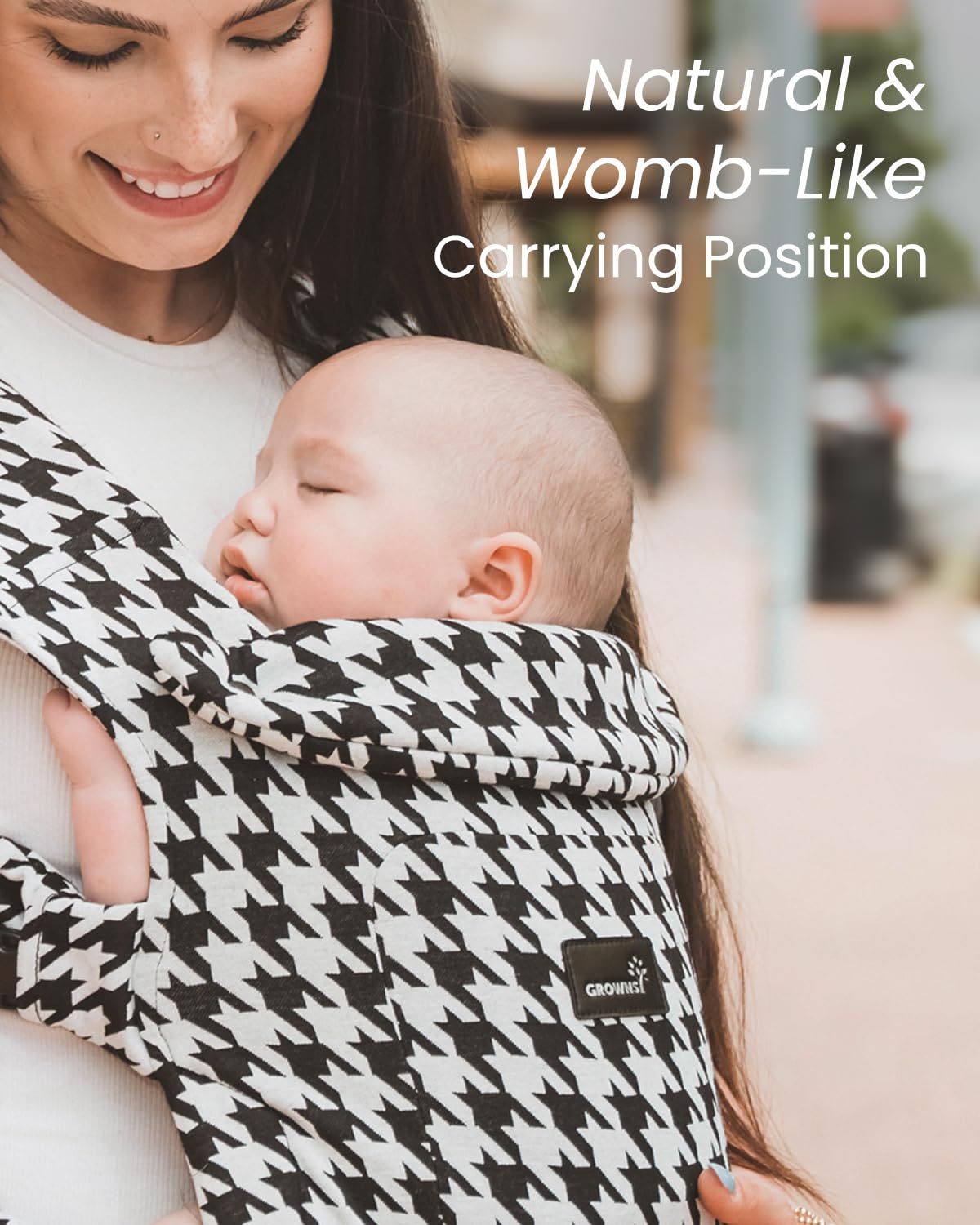 GROWNSY Baby Carrier Newborn to Toddler, Cozy Baby Wraps Carrier, Ergonomic Baby Carrier with Head Support, Houndstooth Black