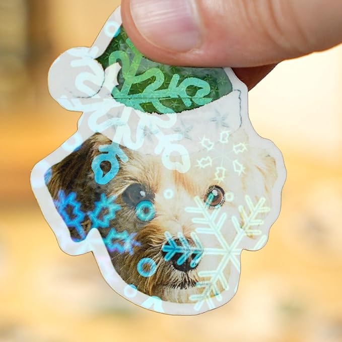 callie Personalized Christmas Stickers with Photo Face, Custom Waterproof Glitter Xmas Labels for Crafts Cards Envelope Seal Party Decor, 12pcs