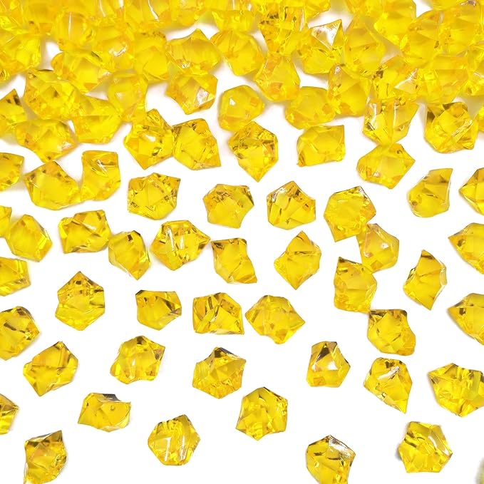 Yellow Vase Fillers for Home Decor, Fake Crushed Ice Cubes, Vase Fillers, 150 pcs Reusable Fake ice Cubes for Photography Accessories Props Decoration for Wedding