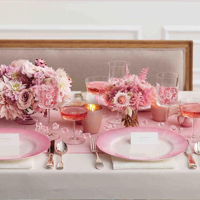 HappyFiller 15 OZ Pink Faux Ice Rocks 170 PCS Fake Crystal Cubes Stones Acrylic Gem for Glass Vase Fillers,Floral Display,Wedding Centerpieces,Party Deecor,Crafts,Table Scatter,Home Decoration