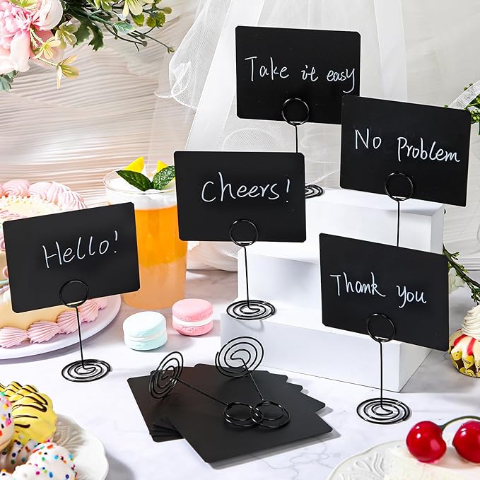 TecUnite 12 Pcs Mini Chalkboard Signs, 4"x3" Small Chalkboard Label with Metal Stand 2 Water Based Chalk for Food Buffet Tabletop Blackboard Sign for Party Bakery(Black,3.4 x 1.6 in)