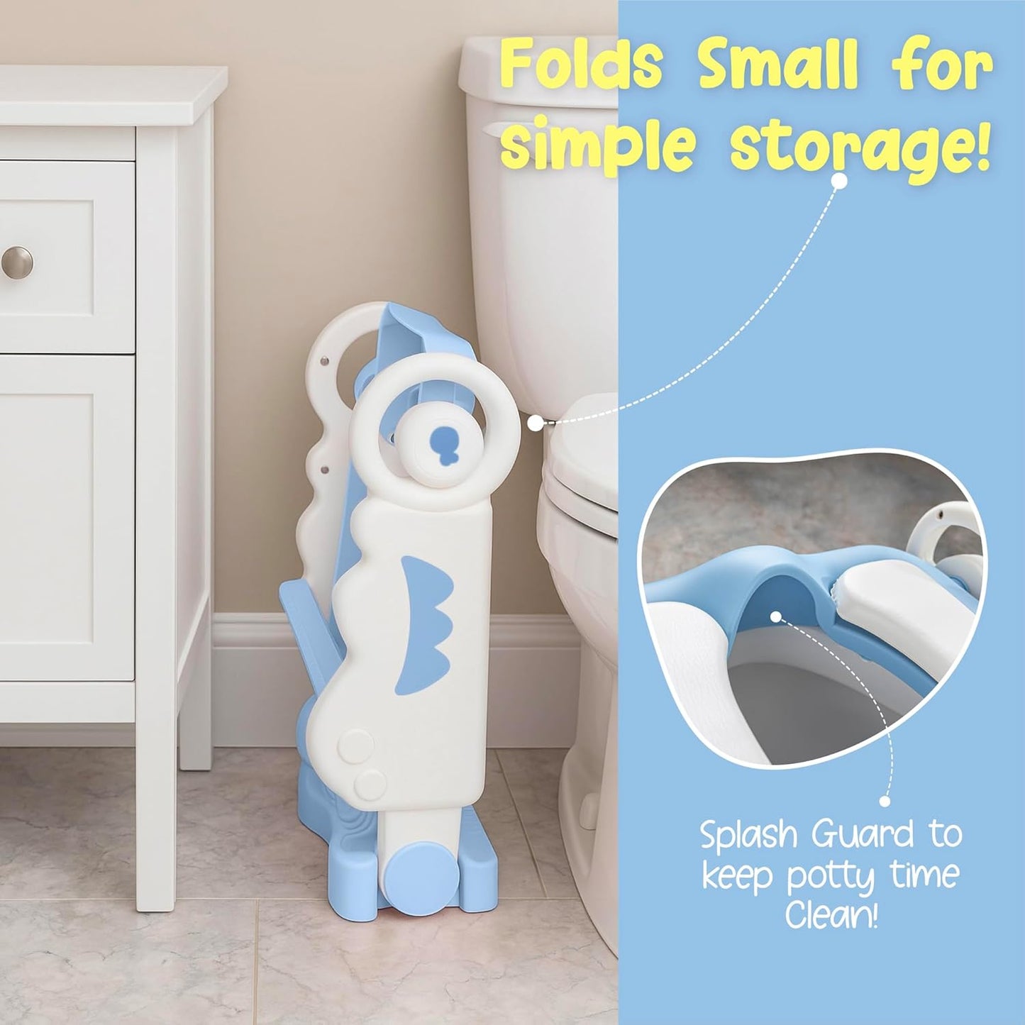 Musical & Sound Toddler Potty Training Seat w/Step Stool Ladder - Collapsible & Adjustable Toilet, Pre Assembled Toddler Toilet Seat w/Music & Sounds - Splash Guard & Anti-Slip Steps - Blue