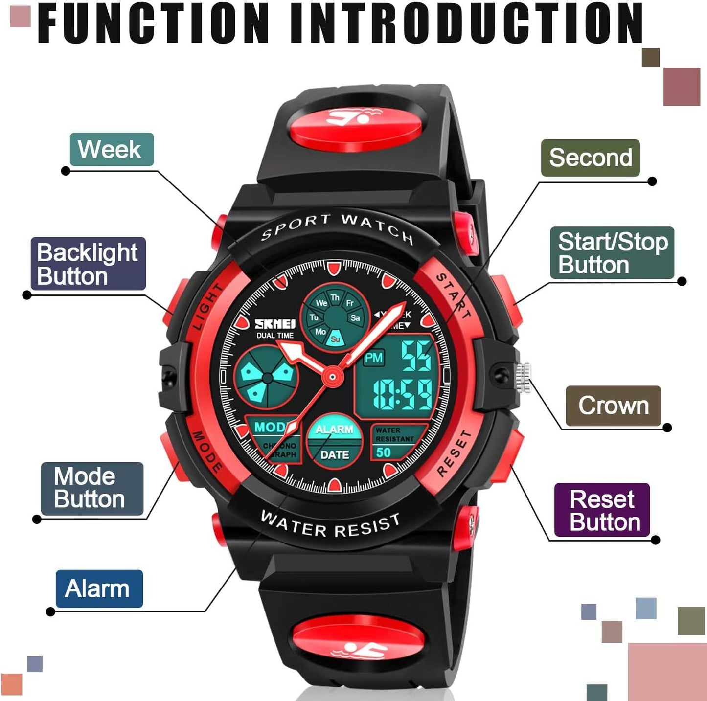 ATIMO LED Multi Function Waterproof Watch for Kids - Kids Gifts