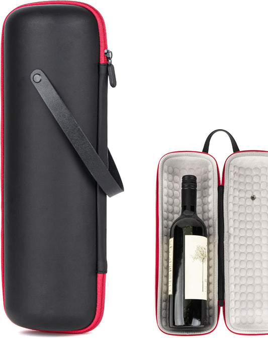 Single Wine Gift Tote Bag, Hard Shell Protector Bags Insulated Cooler Bag Champagne Bottle Gift Box Portable Wine Carrier for Travel, Picnic, Beach, BYOB Restaurant (Black)