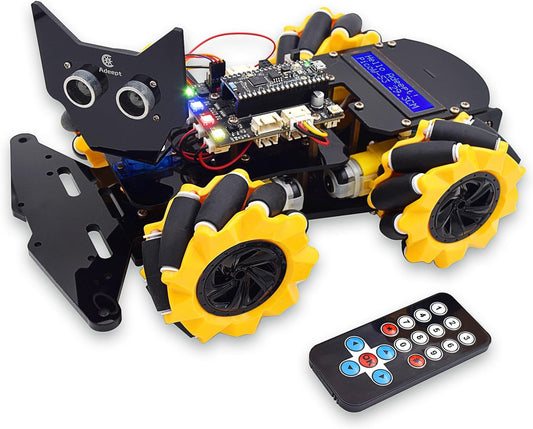 Adeept 4WD Omni-Directional Mecanum Wheels Robotic Car Kit for ESP32-S3 | Banana Pi PicoW-S3 DIY STEM Remote Controlled Educational Robot Kit with LCD1602 Display, Python Code & PDF Tutorials
