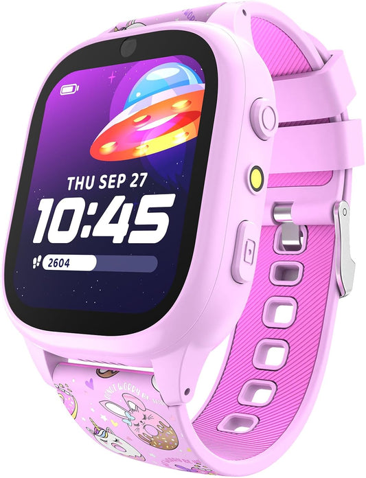 PlayZoom 4 Kids Smartwatch, Educational Tech Toy – 25+ Games, Selfie Camera, Audiobooks, Step Tracker, Water‑Resistant, Parental Controls, Long Battery, Ages 4‑12, Pink Donuts