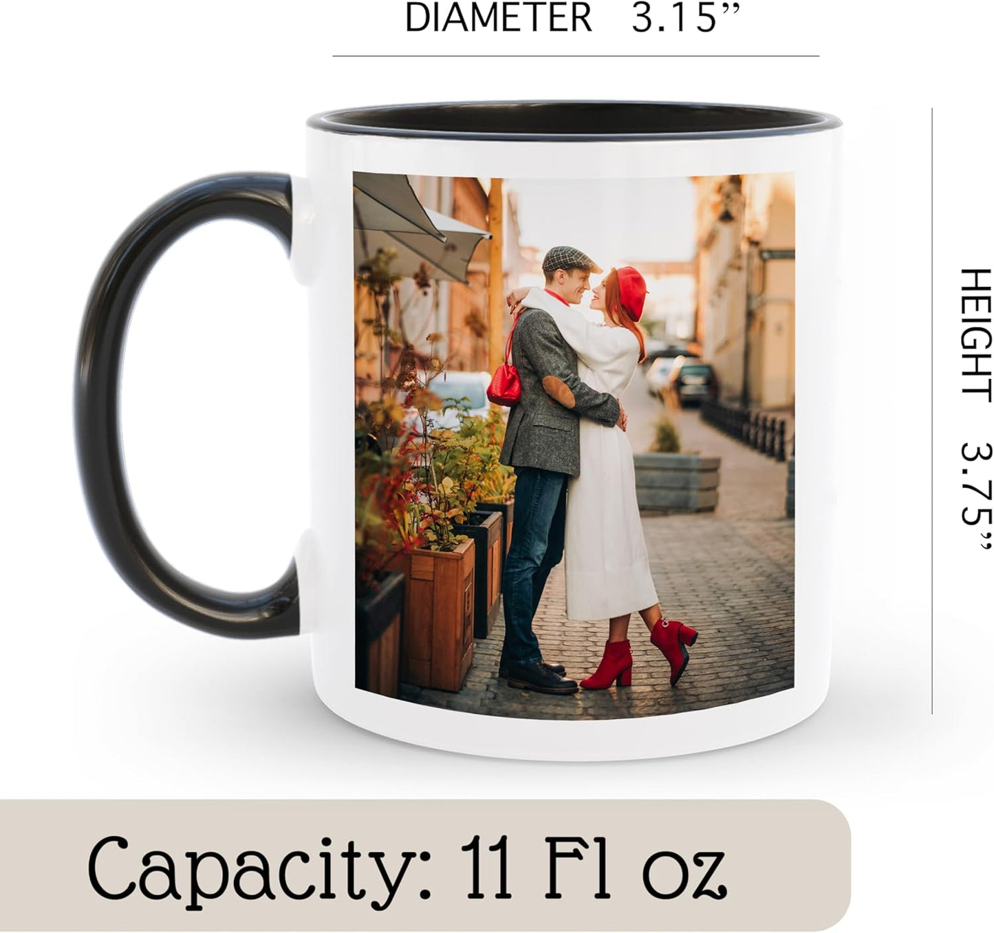 Personalized Coffee Mug | Custom Photo Text or Logo Ceramic Mug | Customized 11 Oz Tea Cup – Unique Gift for Men & Women | Taza Personalizadas Design with Picture and Words | White – Black