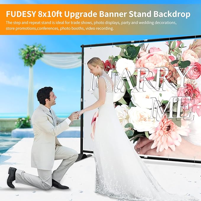 FUDESY 10x8 ft Backdrop Banner, Heavy Duty Adjustable Background Stand Kit with Carrying Bag, Step and Repeat Photography Frame for Trade Show Display Photo Booth Parties