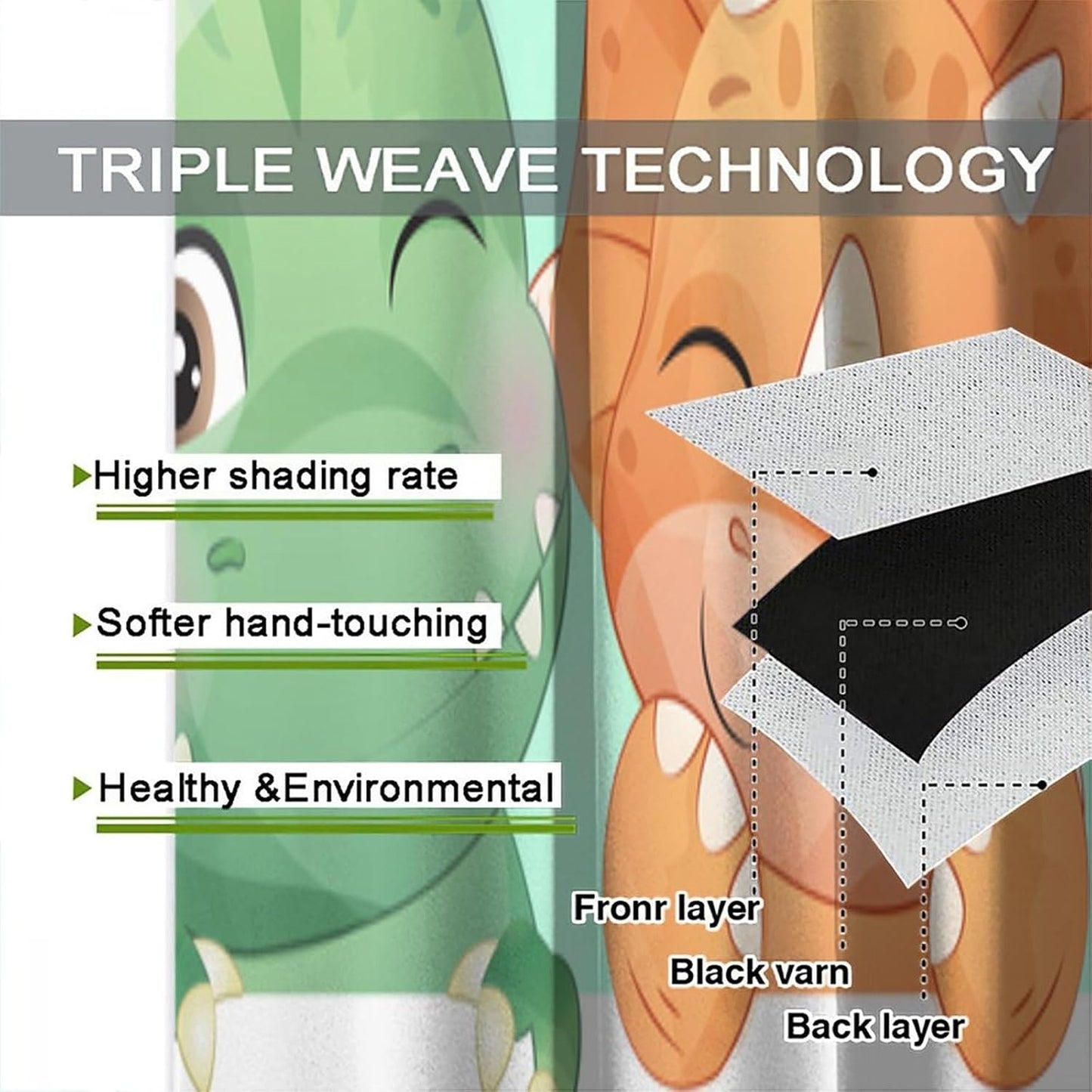 Kids Dinosaur Curtains for Boys Girls Bedroom Decor Cartoon Dino Colorful Cute Funny Animal Printed Blackout Rod Pocket Window Drapes for Baby Nursery Playroom Living Room W27.5xL63in 2 Panels