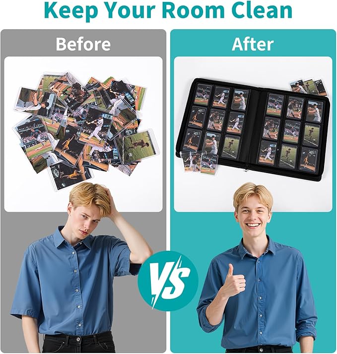 9-Pocket Toploader Binder, Baseball Football Sports Game Cards for 3"x4" Rigid Toploaders Trading Card Collection Album Holds 288 Cards Waterproof Storage Book Easy to Insert(Green)