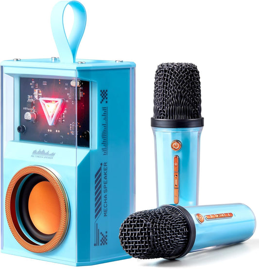 Karaoke Machine for Kids & Adults, Portable Bluetooth Mini Karaoke Speaker with 2 Wireless Microphone and Lights, Birthday Gifts for Girls & Boys, Toys for Girls, Family Home Party (Sky Blue)