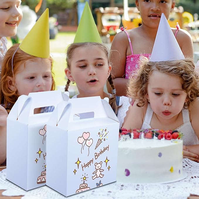 XAGLVV 24pcs White Gable Party Favor Boxes, 7 x 3.5 x 6.6 Inches, Kid Party Favors, Goodie Boxes for Kids Birthday, Wedding, Classroom Activity, Baby Shower, and More