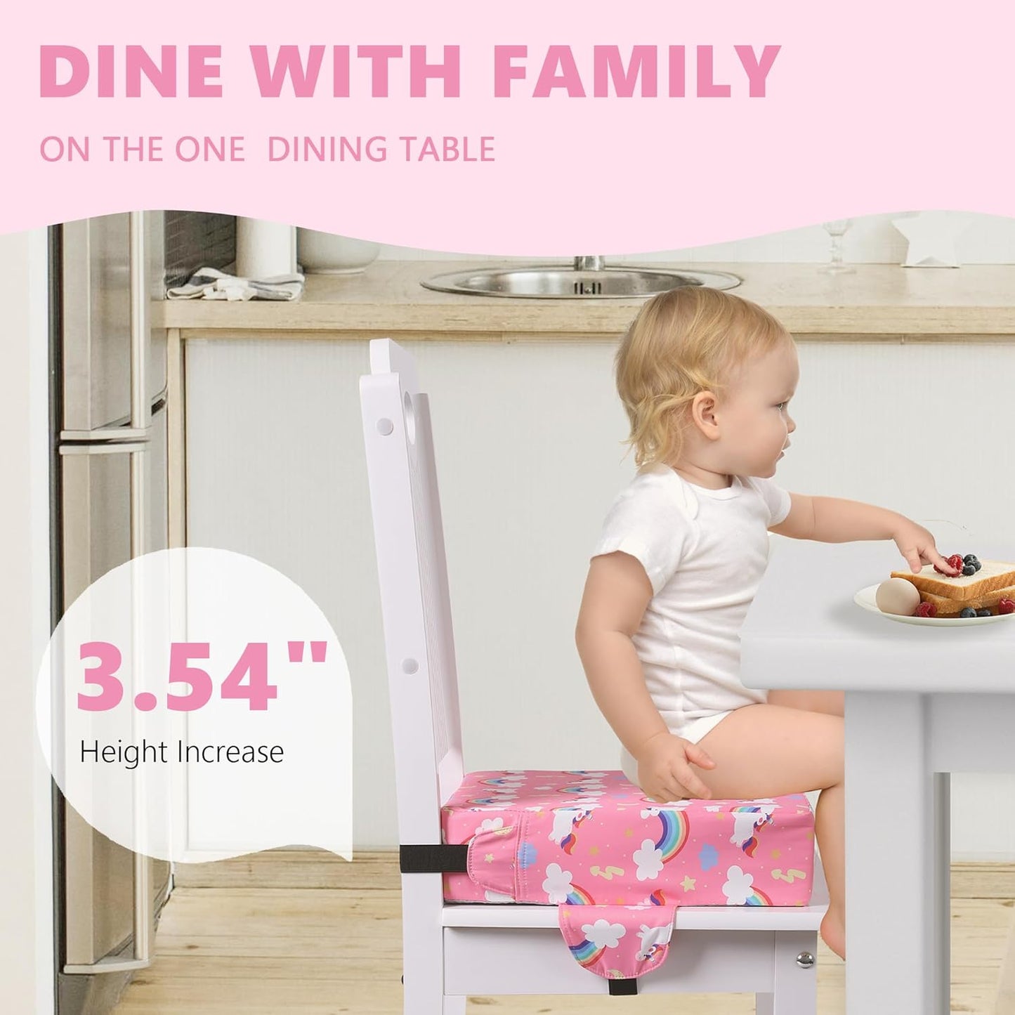 Booster Seat for Kitchen Chair with Adjustable Straps, Toddler Booster Seats for Dining Table Portable for Travel Camping Eating, Booster Cushion for Table for Baby Child Infant Kid Boy Girl