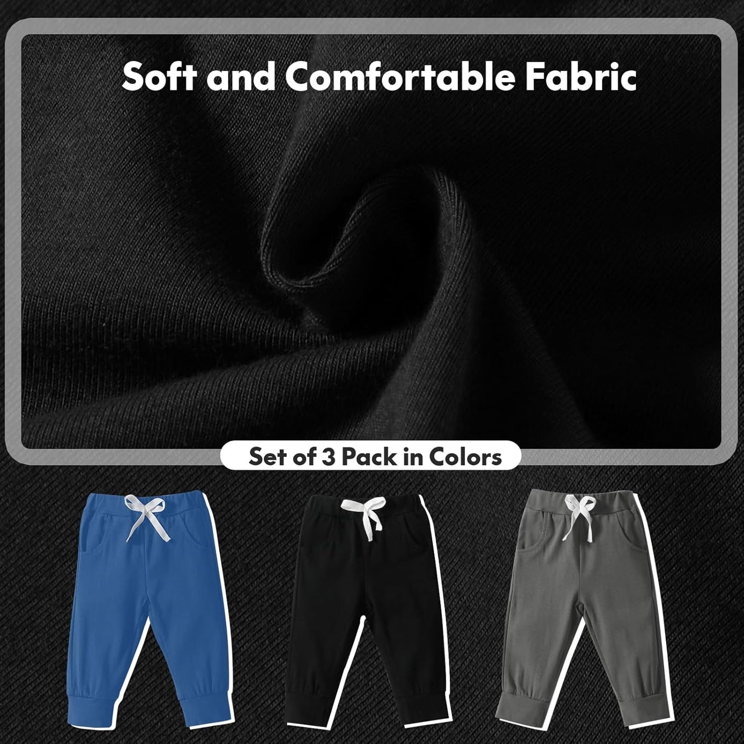 DREAM BUS Pack of 3 Toddler Jogger Pants with Pocket Toddler Boy Sweatpants Baby Boy Pants Infant Newborn Leggings