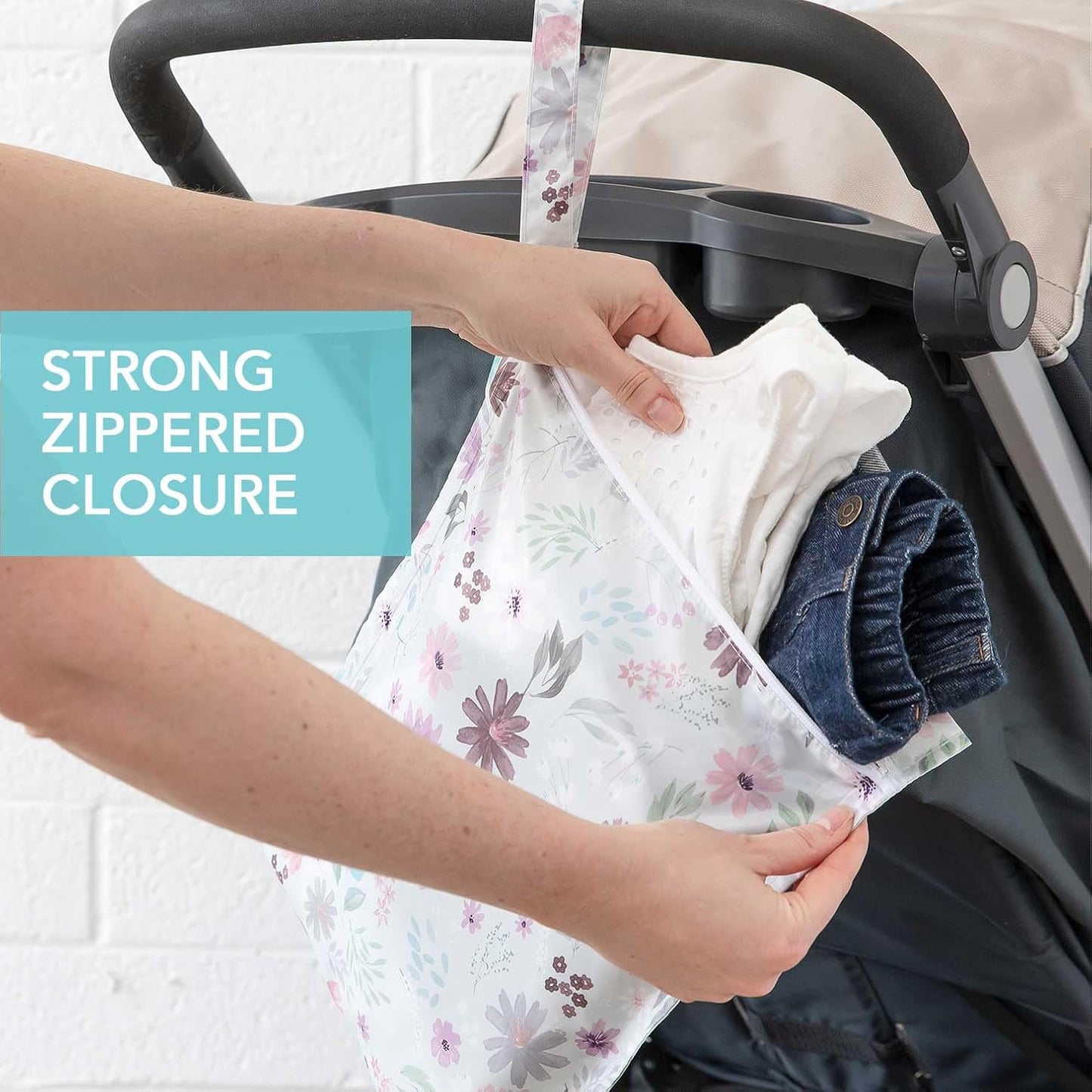 Bumkins - Waterproof Wet Bag - For Baby, Travel, Swim Suit, Cloth Diapers, Pump Parts, Pool, Gym, Toiletry, Strap to Stroller - Reusable & Easy to Clean - 2pk - Floral & Lace