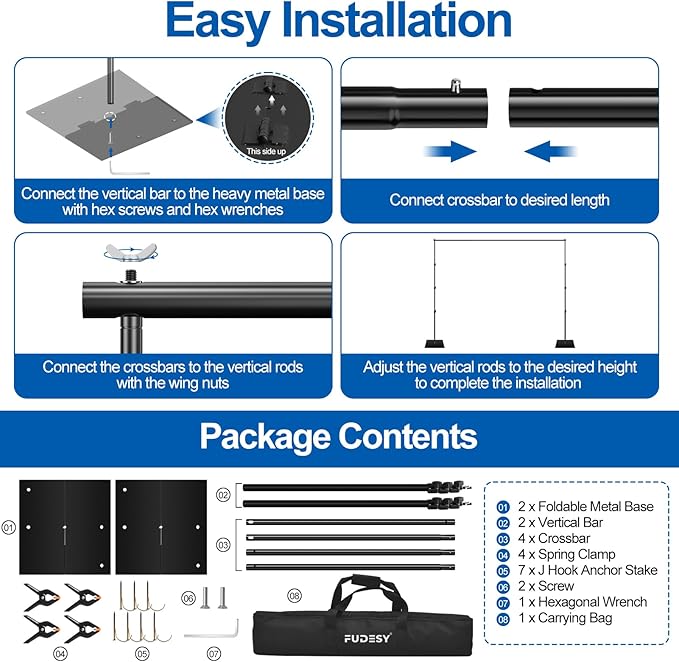 FUDESY Heavy Duty Backdrop Stand, 8.5x10ft Adjustable Photo Background Stand Support System Kit with Steel Base, Pipe and Drape Photography Backdrop Stand Kit for Parties Wedding Birthday