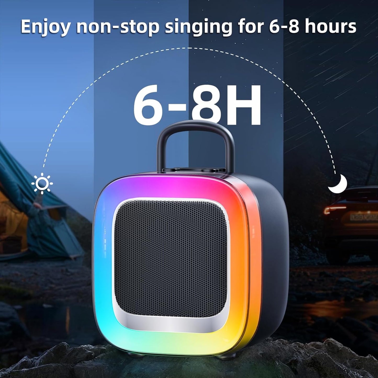 Kinglucky 2025 Upgrade Karaoke Machine, Portable Bluetooth Speaker with 2 Wireless Microphones for Adults & Kids with Lights, Karaoke for All Smartphones, Birthday, Family, Home Party or Gifts (Black)