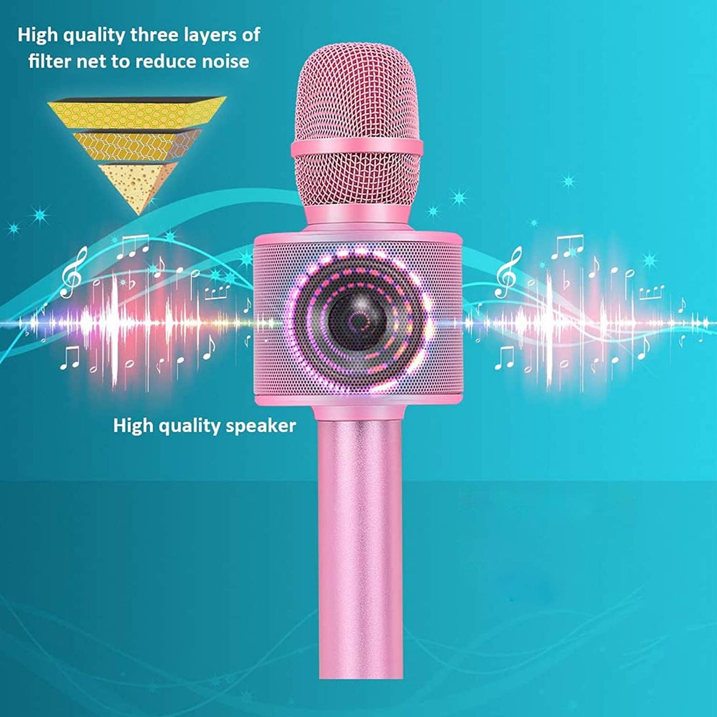 BONAOK Wireless Bluetooth Karaoke Microphone,3-in-1 Portable Handheld Karaoke Mic Speaker Machine Home Party Birthday for All Smartphones Q37 (P-Ink)