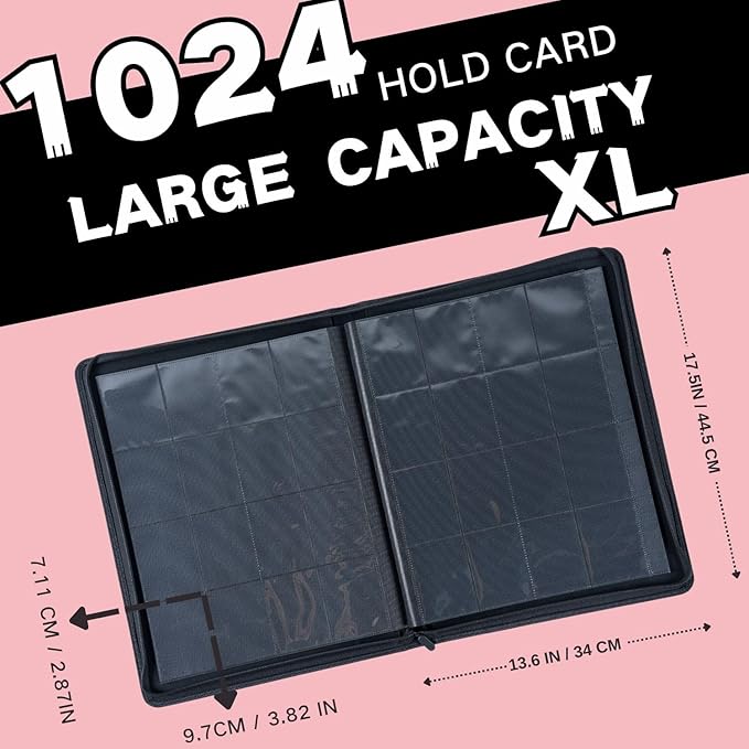 1000+ Pockets Trading Card Binder, 16-Pocket Card Ablum Compatible with MTG,Sports Cards & Other Standard Size Trading Cards (Pink)