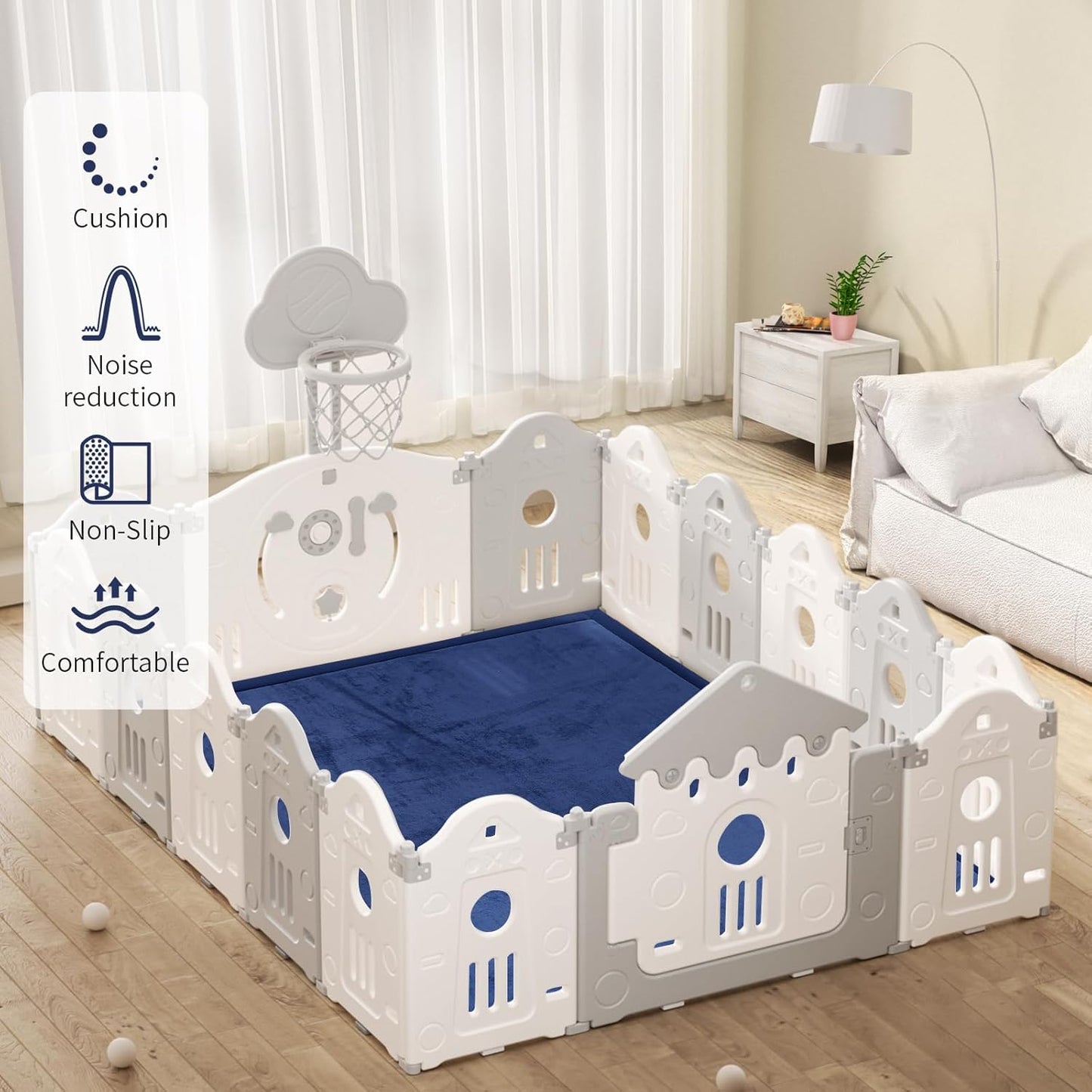 ACOMOPACK Baby Play Mat for Floor 1.3" Thick Memory Foam Play Mat 39"×59" Tummy Time Crawling with Non-Slip Bottom for Living Room,Nursery,Soft Velvet Playpen Mats for Kids,Infants（Royal Blue）