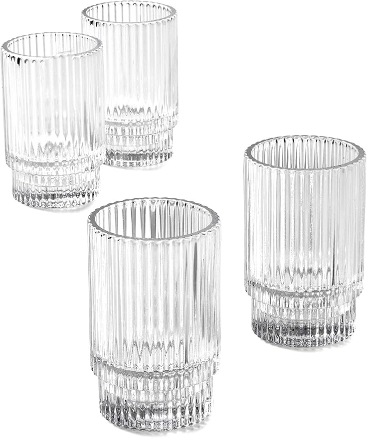 Serene Spaces Living Ribbed Glass Votive Holders – Elegant Pleated Candle Holders for Tea Lights, Votive Candles – Decorative Glass Holders for Home, Weddings, 3.75" Tall and 2.25" Diameter, Set of 4