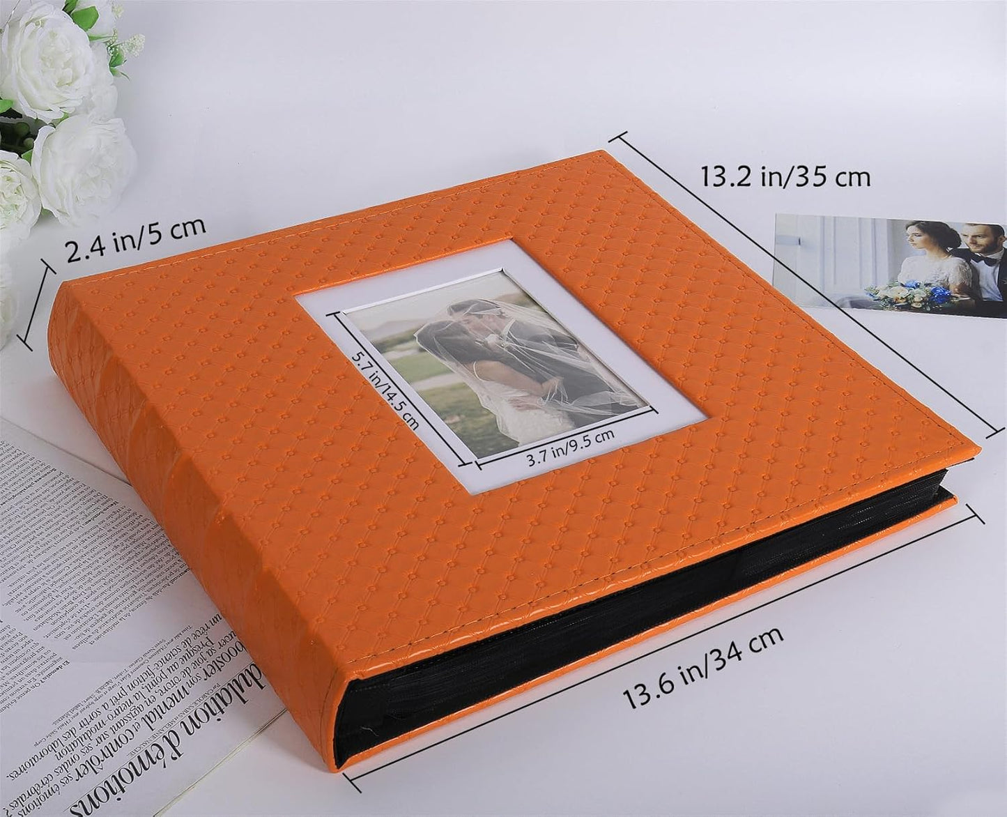 RECUTMS Photo Album 4x6 600 Photos Black Inner Page Button Grain Leather Large Capacity Pockets Pictures Album Birthday Christmas Wedding Anniversary (Orange)
