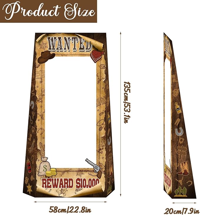4.5ft Tall Life Size Stand in West Wanted Photo Booth Props Selfie Frames, Western Photo Booth Props for Western, West Cowboy Cowgirl Theme Party Supplies, Wild West Rustic Party Decorations