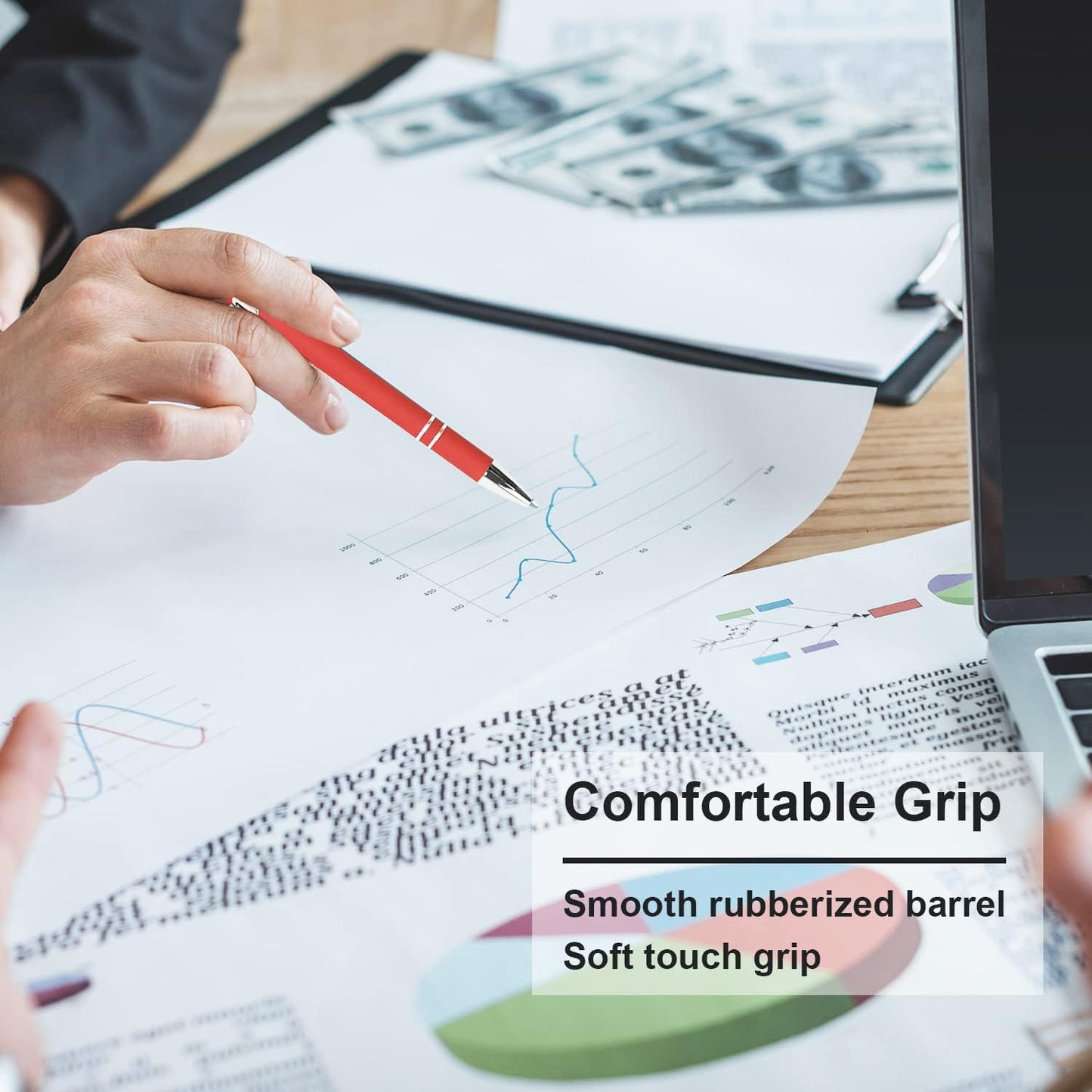 Ballpoint Pen with Stylus Tip, Soft Touch Click Metal Pen, 1.0mm Medium Point, Black Ink, 12 Count(Red)