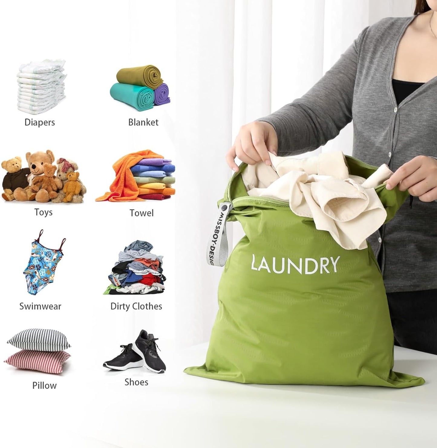 MissBoy 2 Pack Laundry Bags, Nylon Washable Wet Dry Bag, Travel Laundry Bags for Dirty Clothes, Swimming Bathing Suit Workout Wet Clothes Bag